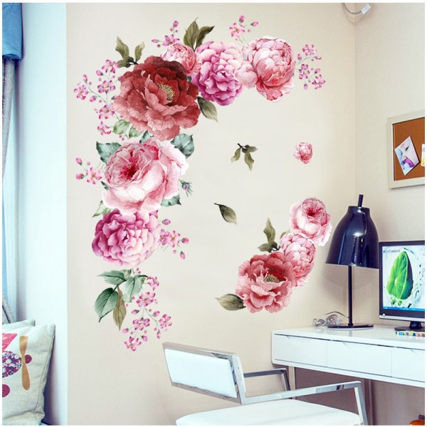 Home Wall Living Room Decoration Watercolor Peonies Flower Decoration Stickers