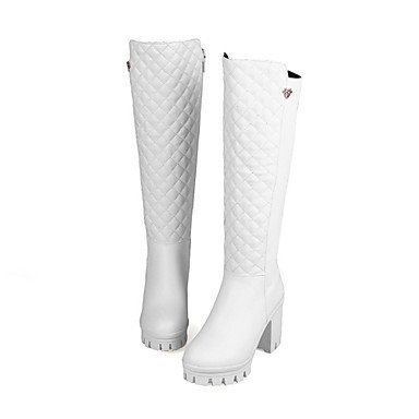 Fall and winter women boots with high boots with chunky knee boots round white