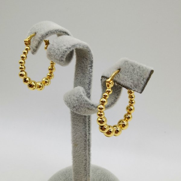 Gold Ball Hoop Earrings Beaded Circle Ear Clip