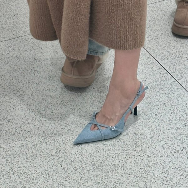 Pointed Stiletto Heel Denim High Heels Summer Niche Temperament Buckle