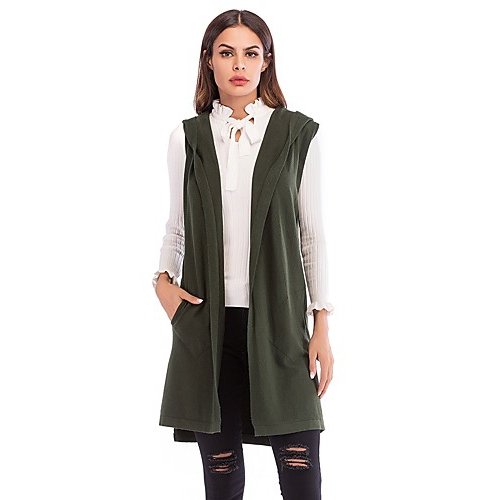 Women basic daily plain sleeveless vest, hooded