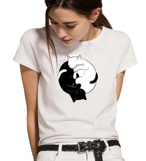 European And American Naughty Cat Street Print Short Sleeve