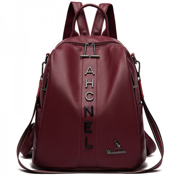 Fashion Backpack Women's Casual Letter Large Capacity Pu Soft Leather Lightweight Travel Bag