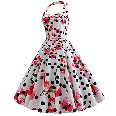 Women Vintage Elegance Dress with Dotted Floral Backless Wrinkles