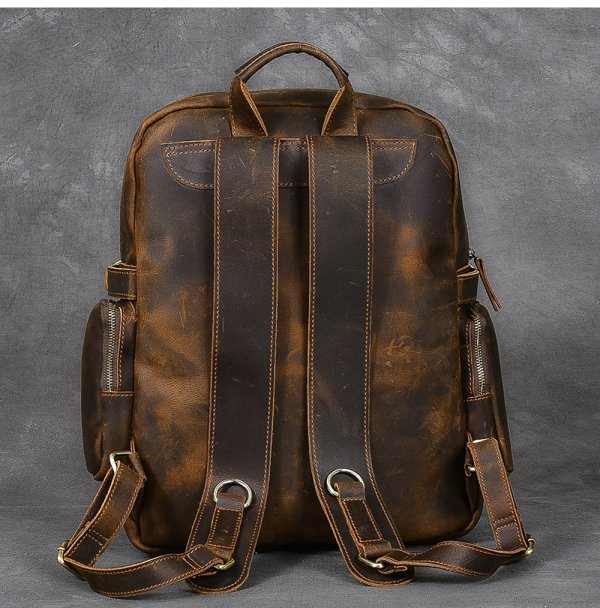 Leather Wide Shoulder Strap Travel Cowhide Backpack