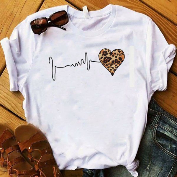 European And American Leopard Print Love Short Sleeve Shirt For Men And Women