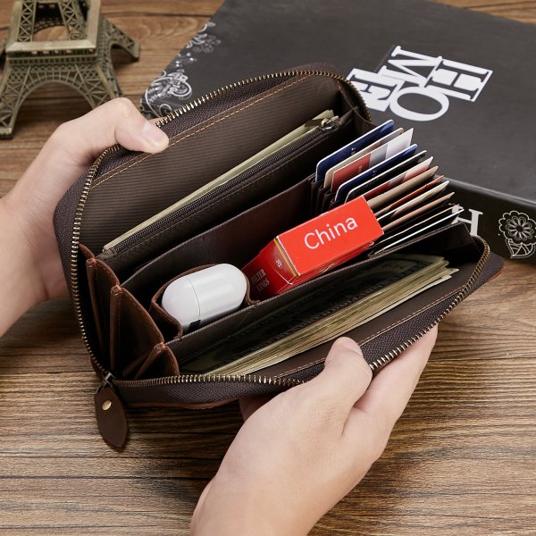 New Retro Hand Multifunctional Zipper Men's Leather Wallet