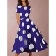 Women Vintage Elegant A-Line Swing Dress, Dot Print