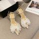 Fairy Style Lace Mesh Bow Pointed Toe Buckle Strap Stiletto Heel White High Heels