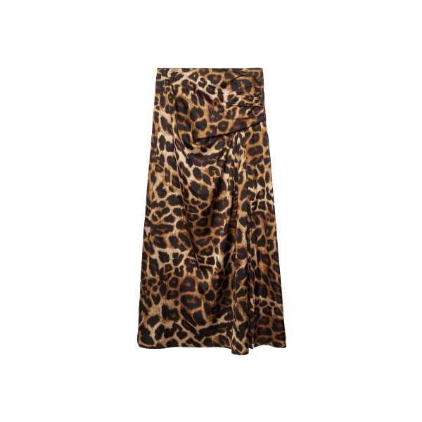 Leopard Print High Waist Long Skirt Pleated Skirt