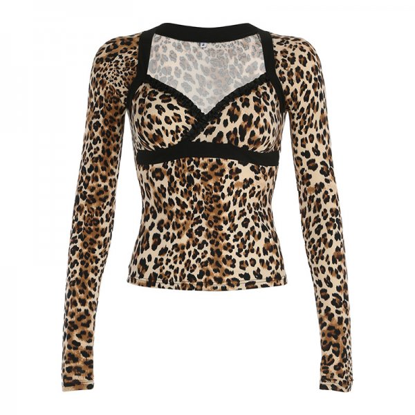 American Hot Girl Sexy Leopard Print Chest-flattering Top For Women