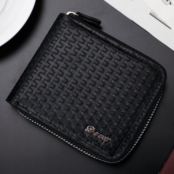 Short Three-sided Zipper Woven Pattern Wallet Card Holder Coin Purse