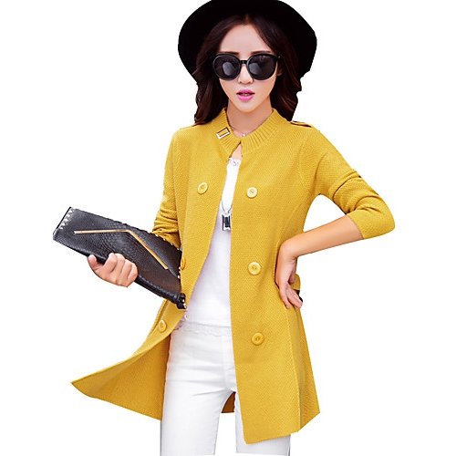 Female casual, head chic long sleeve cotton long coat, solid stand