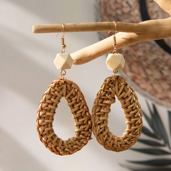 Vintage Wood Drop Shape Earrings