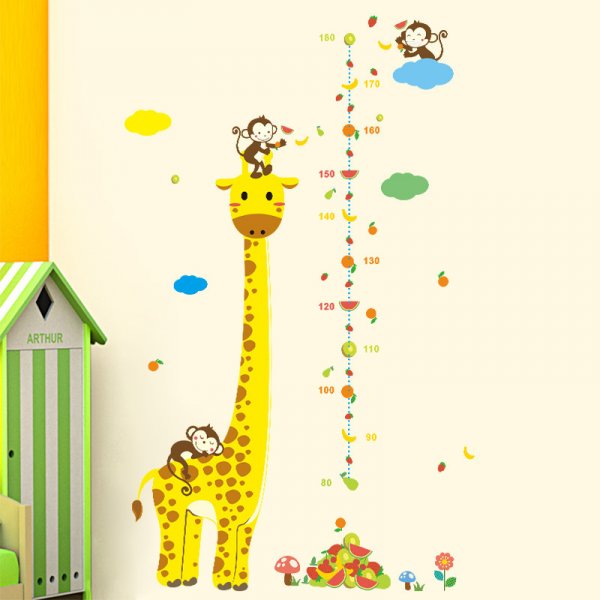 Cartoon Height Wall Stickers for Kids Rooms Giraffe Monkey Height Chart Ruler  Decals Nursery Home Decor