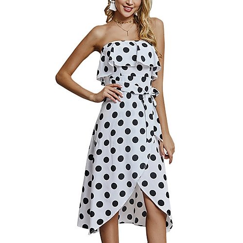 Women delicate and elegant A-line conversion dress, dot backless print