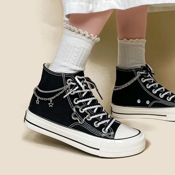 Summer New Star Chain Canvas High-top Shoes Women