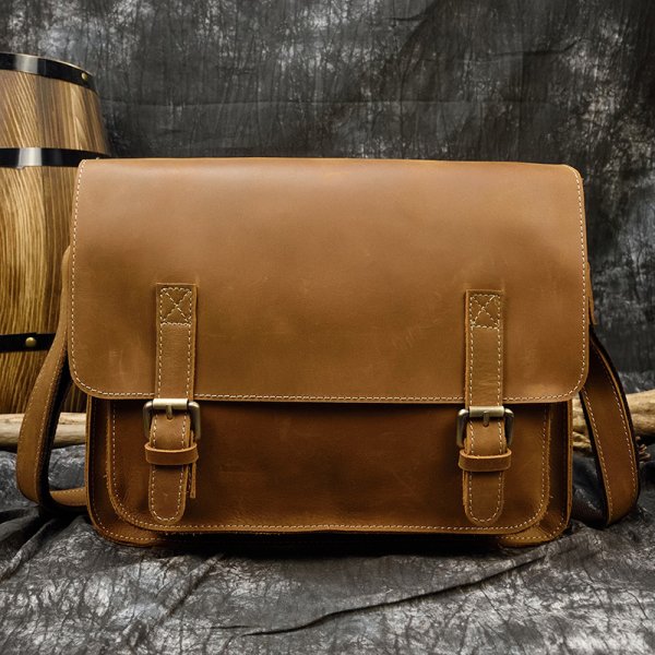 Men's Leather Messenger Bag A4 Flap Vintage Shoulder Briefcase