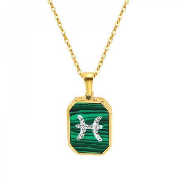 Titanium Steel Fashion Malachite Twelve Constellations Necklace Women