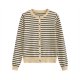 Women's Round Neck Cardigan Striped Contrast Color Sweater