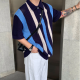 Hollow-out Vertical Stripes Color Matching Knitted Polo Shirt