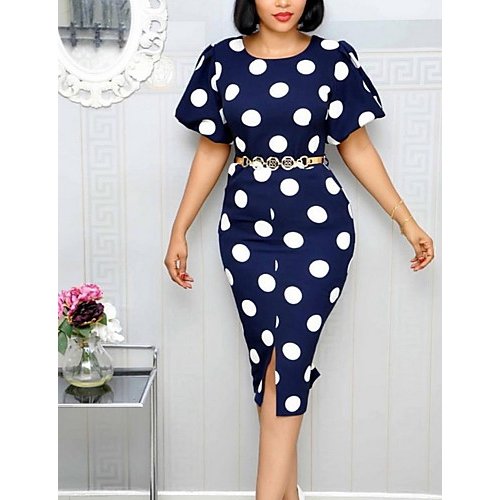 Women casual party dress, polka dot lace