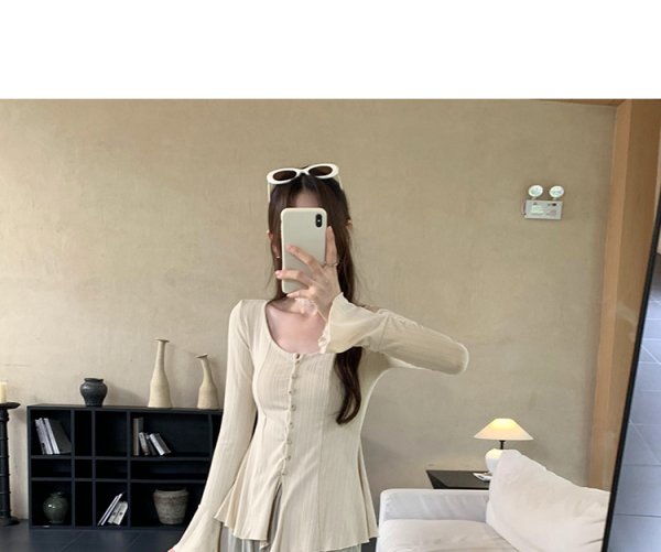 Retro Trumpet Sleeve Cardigan Top Women