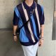 Hollow-out Vertical Stripes Color Matching Knitted Polo Shirt