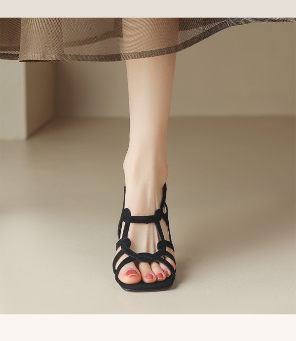 Summer Retro Hollow-out Roman Style Sandals High Heels