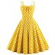 Women retro A line dress, dot print strap