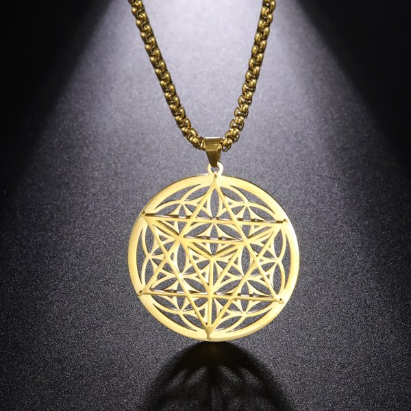 Fashion Real Gold Plating Cut Hollow Ring Merkaba Pendant 304 Material Stainless Steel Necklace