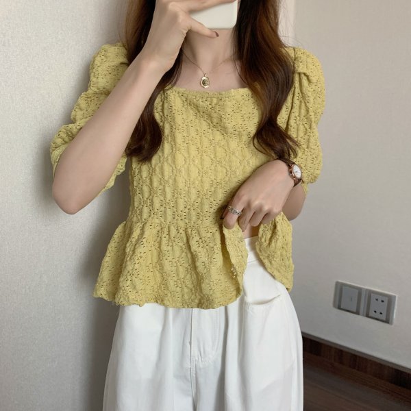 Retro Puff Sleeve Short Sleeve Shirt Women