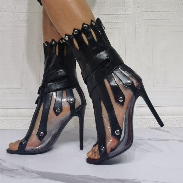 Women's Fashion Stiletto Heel Fish Mouth Film Stitching Roman Sandals