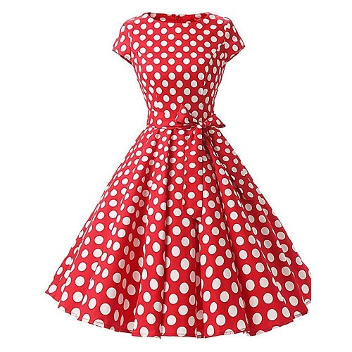 Women Dot Daily Retro A-line Dress, Dot Print