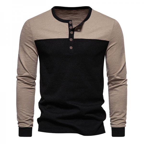 Men's Color Matching Long-sleeved T-shirt European And American