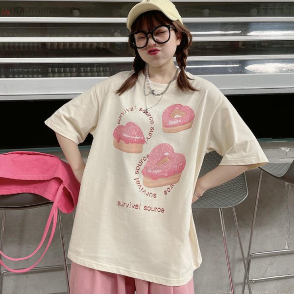 Cartoon Love Donuts Loose Short Sleeve