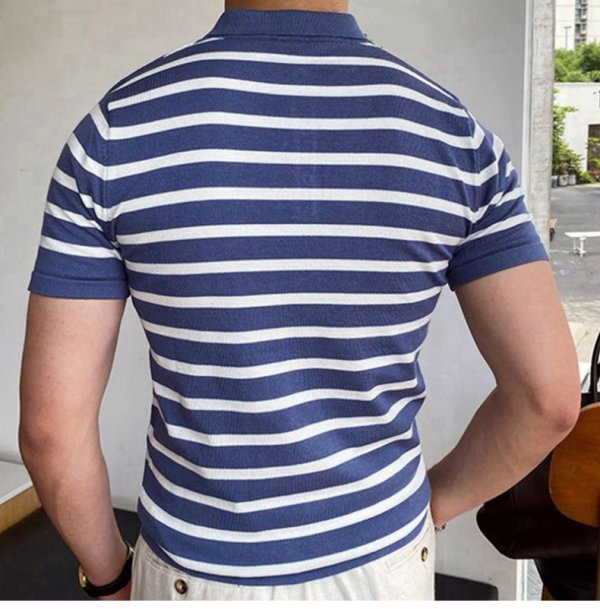 Blue Striped Business Polo Shirt For Men