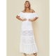 Women Basic Dress, Solid Colored Lace Patchwork White