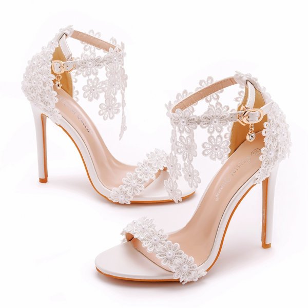 Tassel Sandals White Word Buckle High Heels