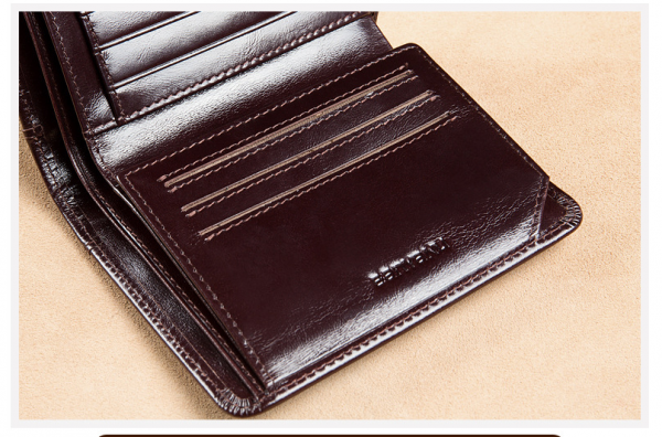 Men's Short Matte Leather Tri-fold Vertical Wallet