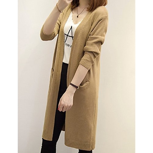 Women basic daily solid color long sleeve length jacket, V-neck