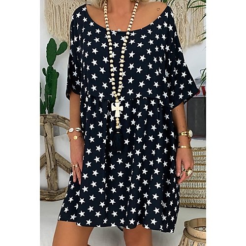 Women basic loose straight dress, dot fashion