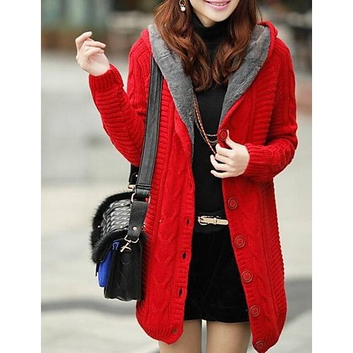 Women solid color long sleeve cardigan daily, hooded cotton