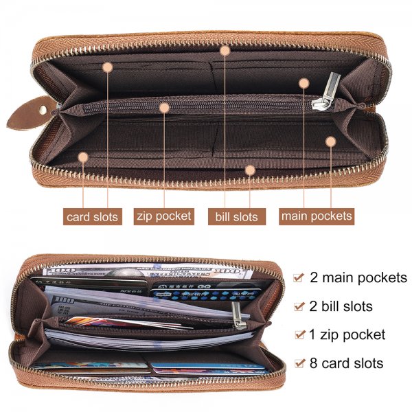 JOYIR Genuine Leather Long Wallets for Men RFID Blocking Cash Credit Card Holder Checkbook Wallet Zipper Coin Pocket Purse Male