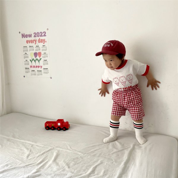 Children's Clothing Baby Ice Cream Plaid Short Sleeve Suit