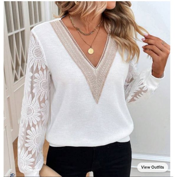 New Autumn Women's Clothing Long Sleeve V-neck Stitching