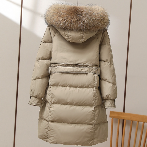 Big Fur Collar White Duck Down Jacket Overknee Thickened Winter Coat