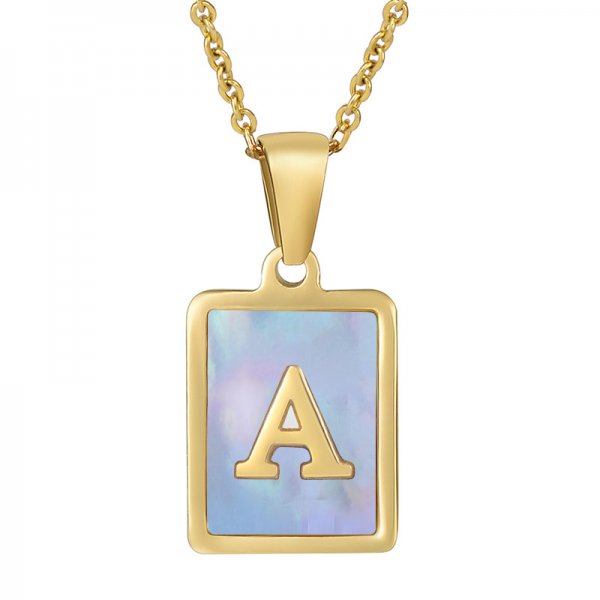 Titanium Steel 26 English Letter Necklace Blue Shell