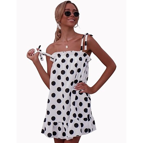 Women basic dress, polka dot ruffle