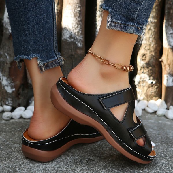 European And American Plus Size Slippers Summer New Velcro Wedge